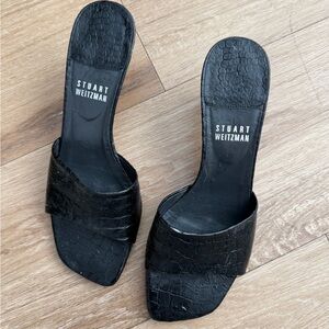 Stuart Weitzman Black Croc-Embossed Heels
